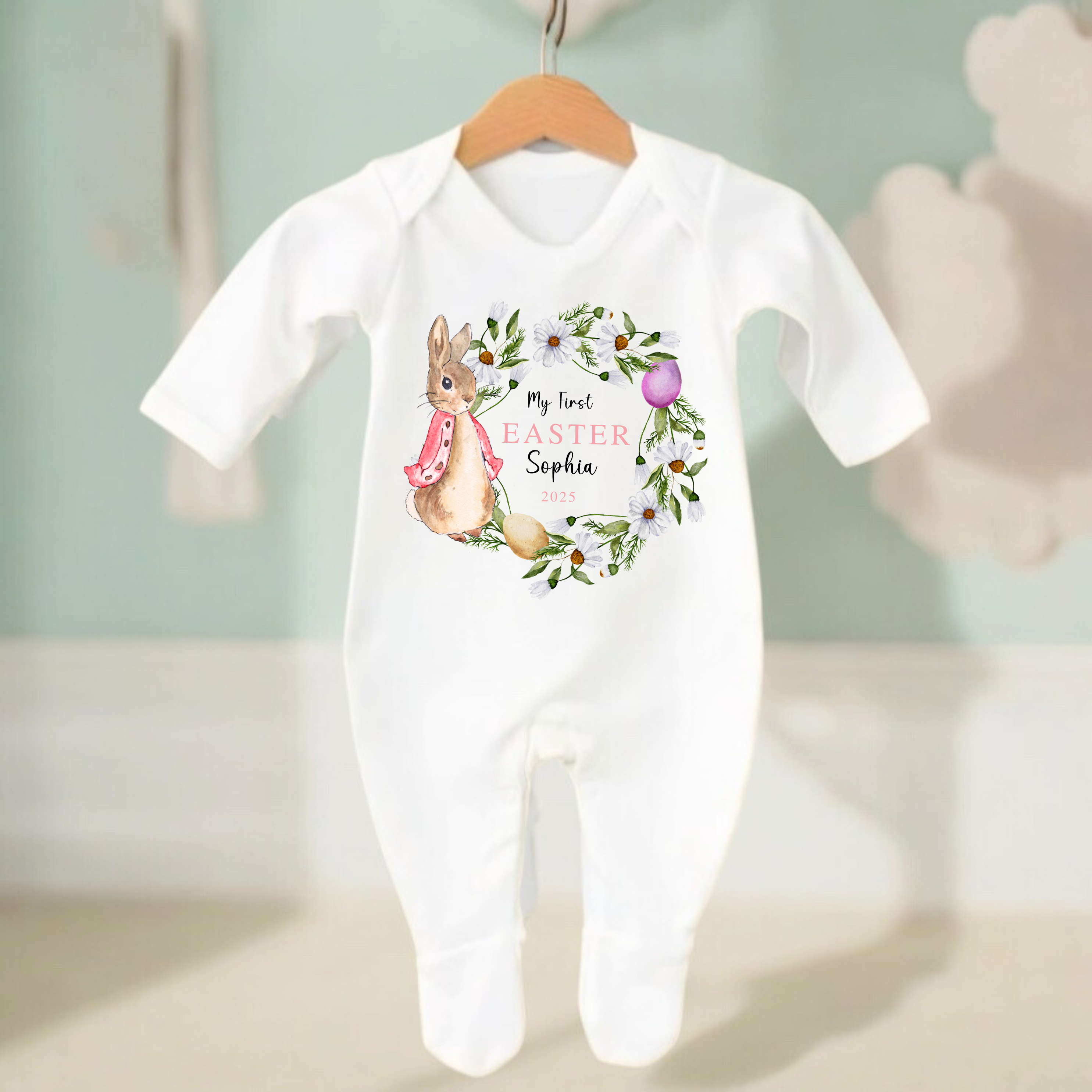 Personalised First Easter Baby Girl Baby Grow