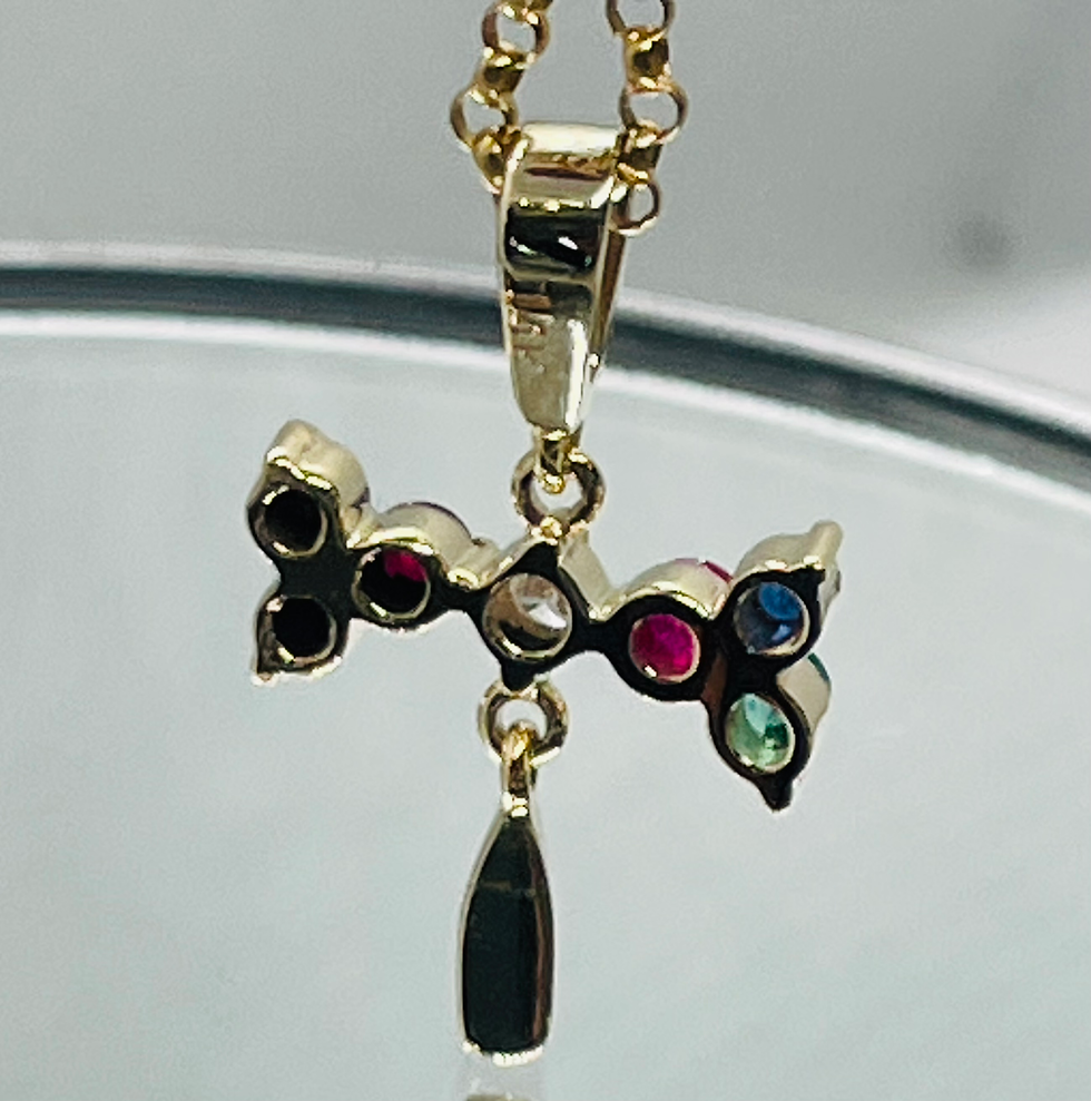 Thumbnail: Custom gold pendant with natural diamonds, rubies, sapphires, emeralds, diamond and gemstone setting; luxury handmade jewelry