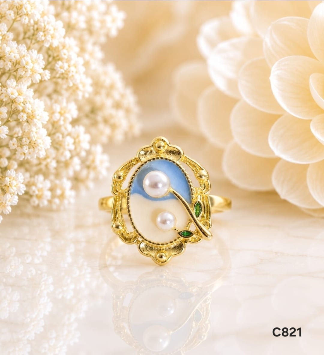 Anillo laminado de oro 18K Perla Celestial