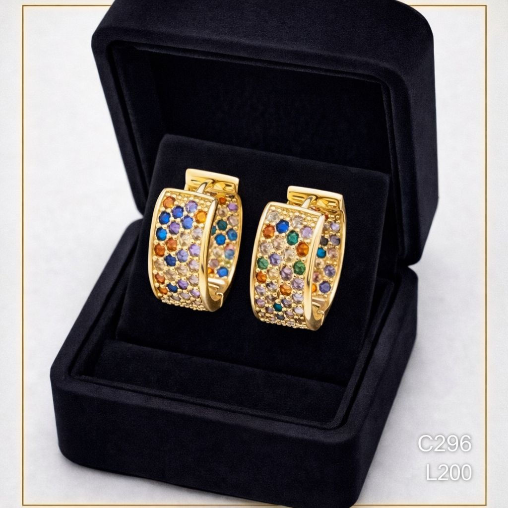 Aritos laminado de oro 18k con circonias multicolor
