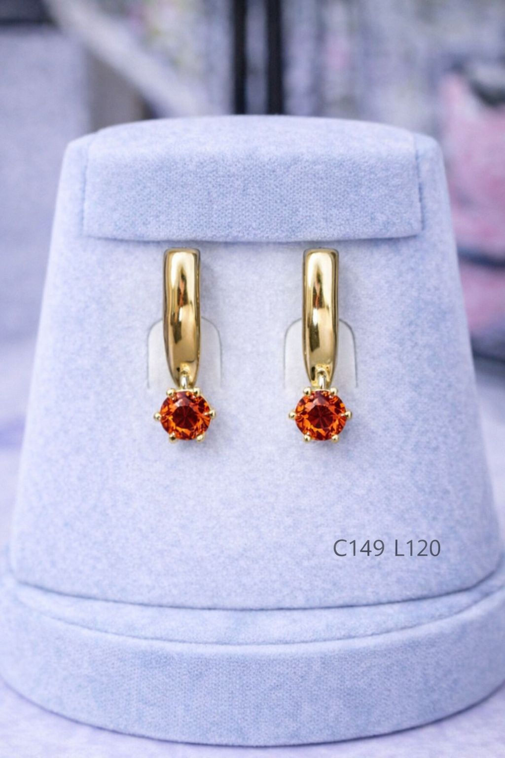 Aritos laminado de oro 18k con piedra naranja brillante estilo colgante