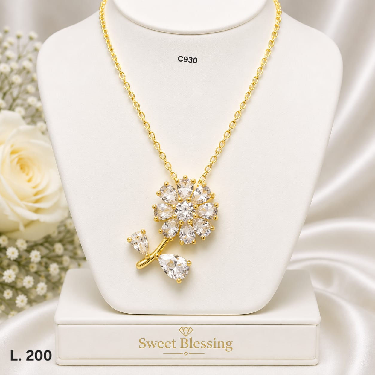 Collar Flor de Zirconias Doble Laminado de Oro 18K