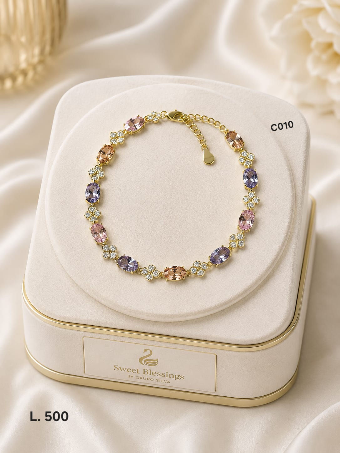 Pulsera Floral Multicolor de Zirconias – Doble Laminado de Oro 18K
