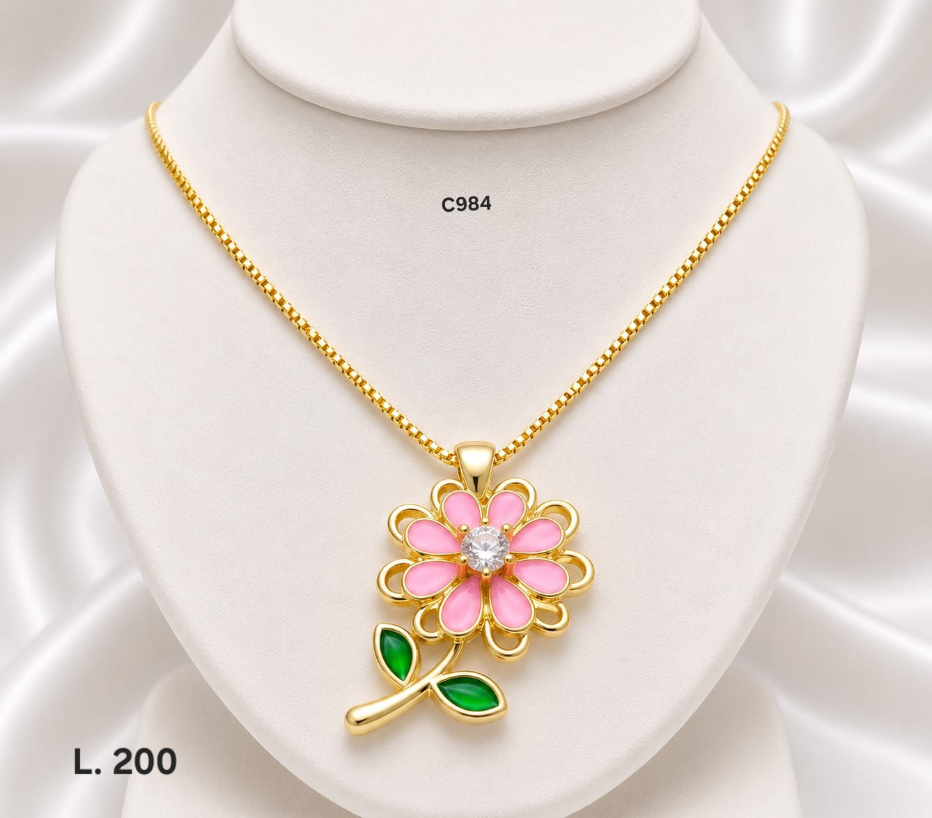 Collar Flor Rosa con Zirconia Central – Doble Laminado de Oro 18K