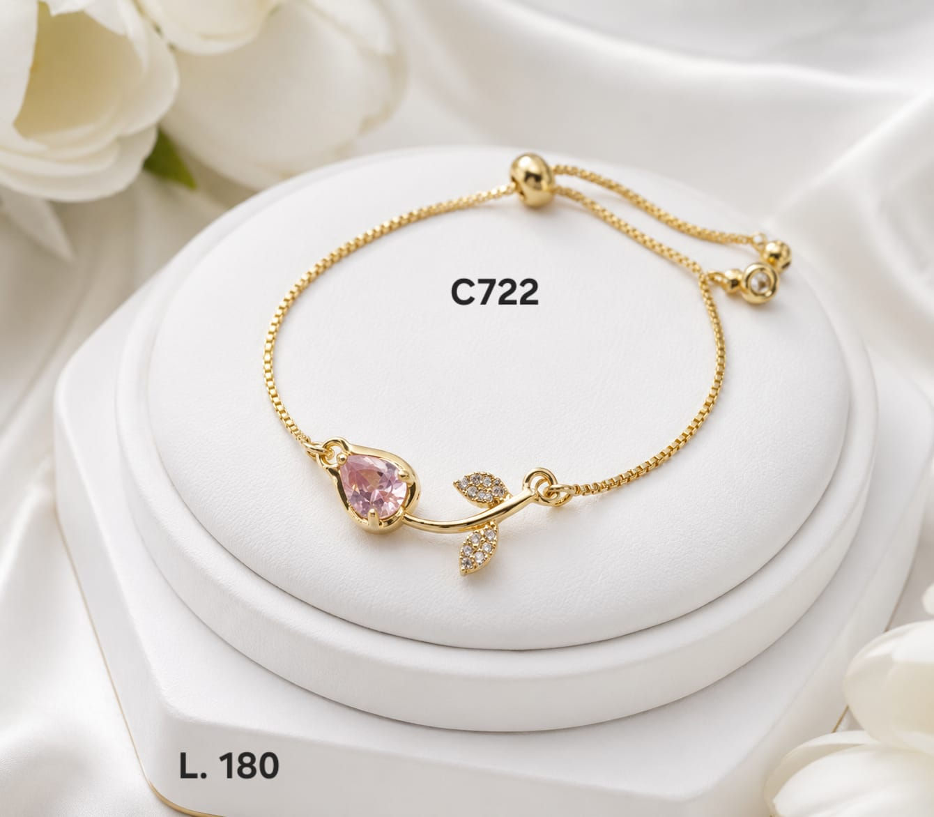Pulsera Flor Rosa Ajustable – Doble Laminado de Oro 18K