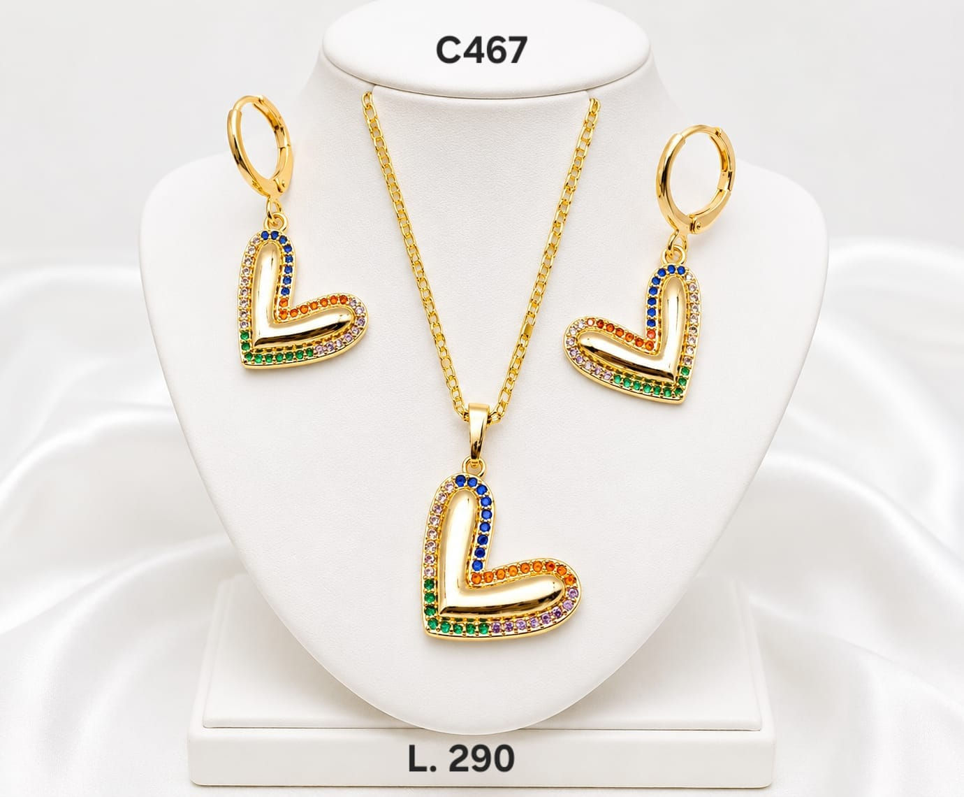Conjunto Corazón Multicolor – Doble Laminado de Oro 18K