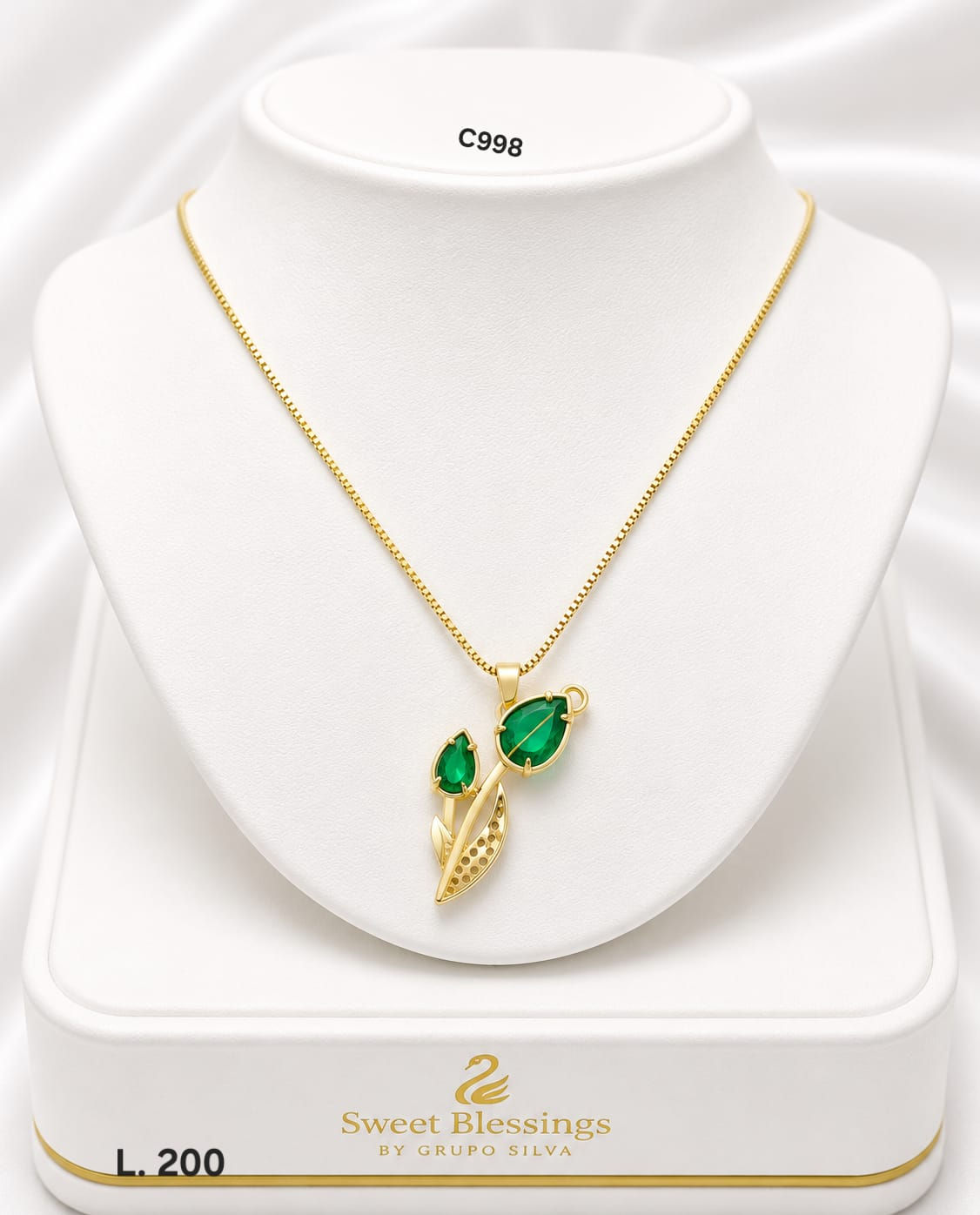 Collar Tulipanes Verdes – Doble Laminado de Oro 18K