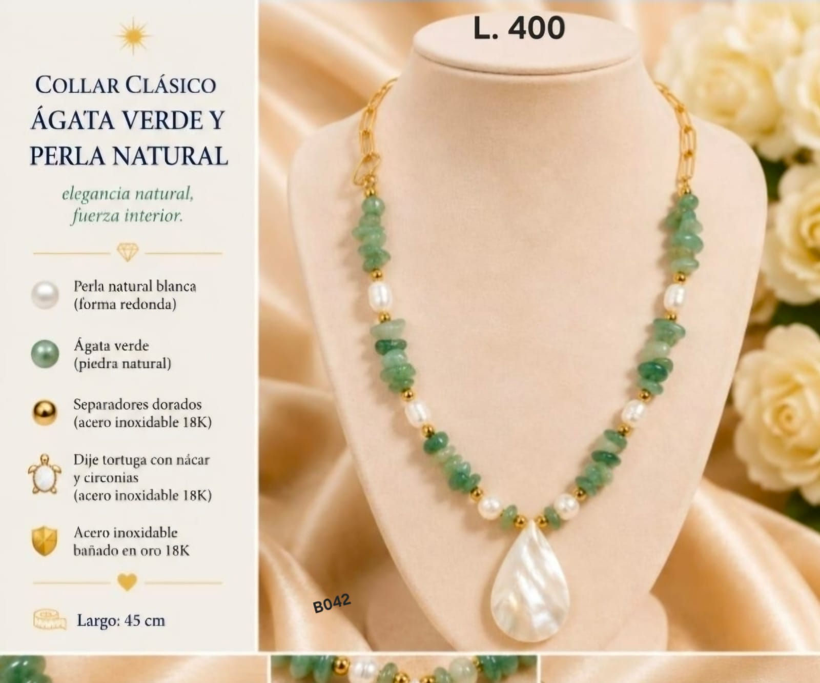 Collar Gota de Nácar con Ágata Verde