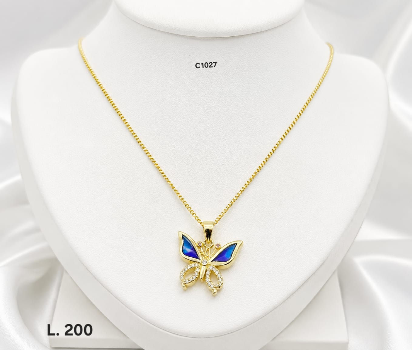 Collar Mariposa Azul con Zirconias – Doble Laminado de Oro 18K