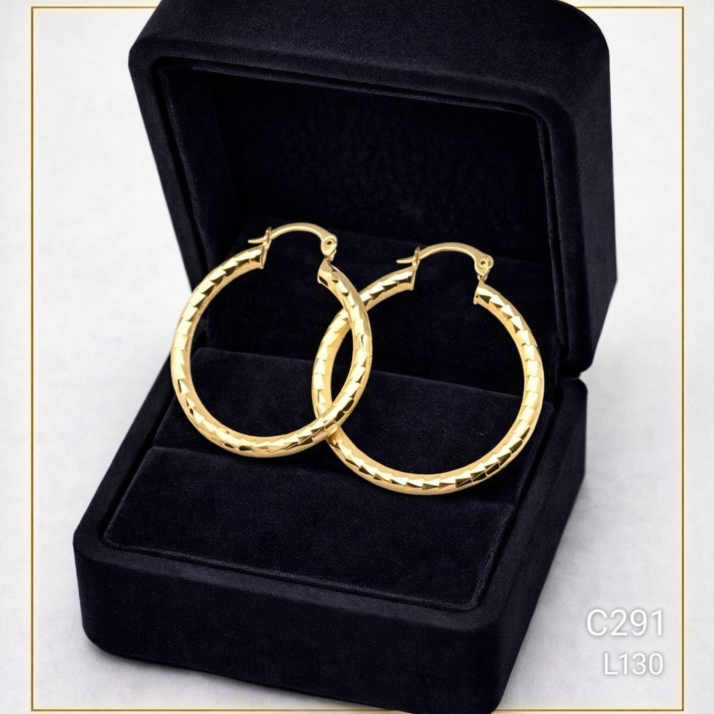Aritos laminado de oro 18k tipo argolla texturizada