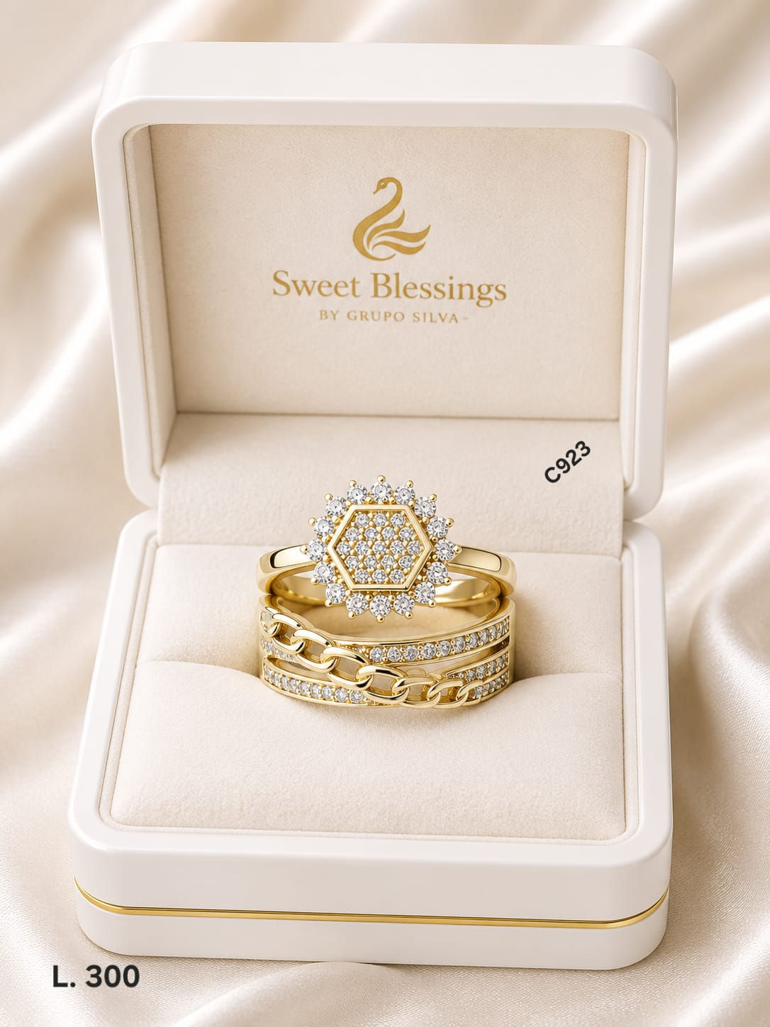 Set de Anillos Hexagon Royal – Doble Laminado de Oro 18K