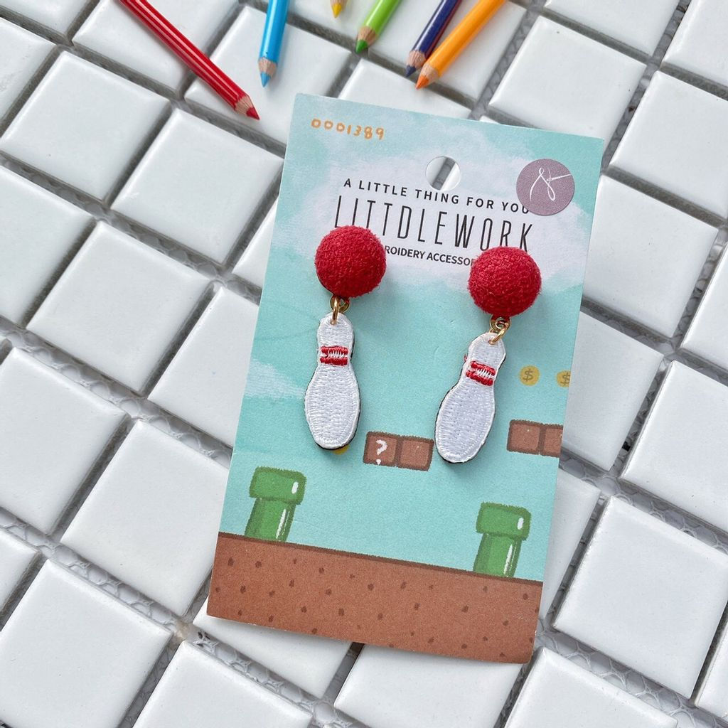 Littdlework | 刺繡耳環 - 保齡球 | Littdlework | Embroidered earring - bowling