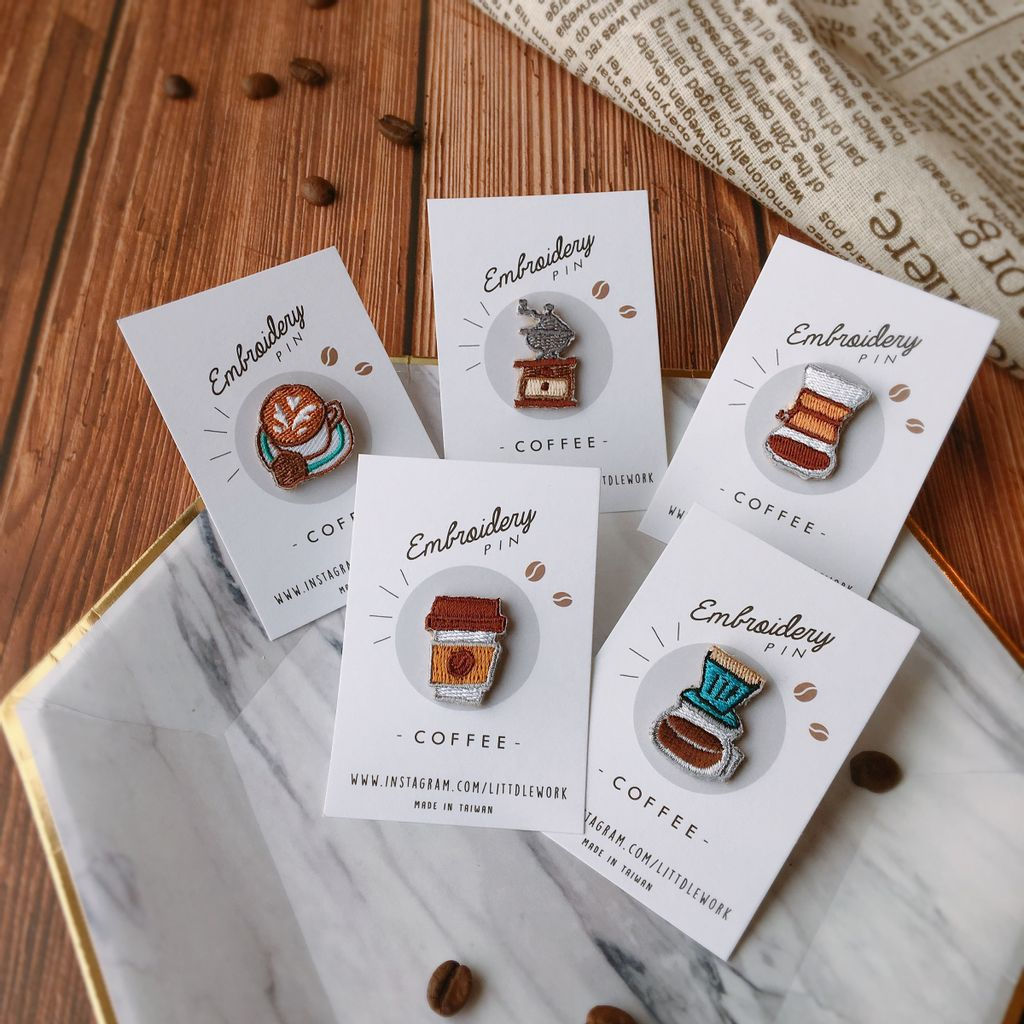 Littdlework | 刺繡迷你胸章 - 咖啡系列 | Pin - coffee