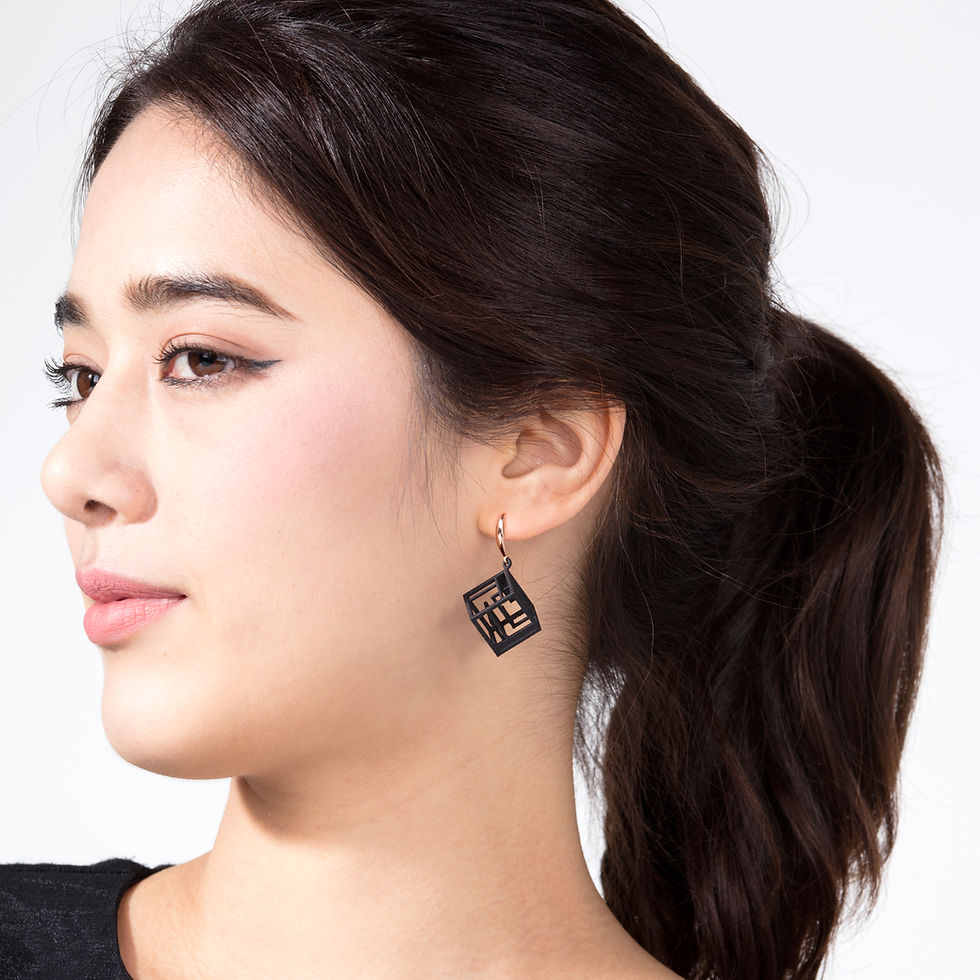 Thumbnail: Mille-Feuille Fashion｜Spacing Cube Earrings (Black)