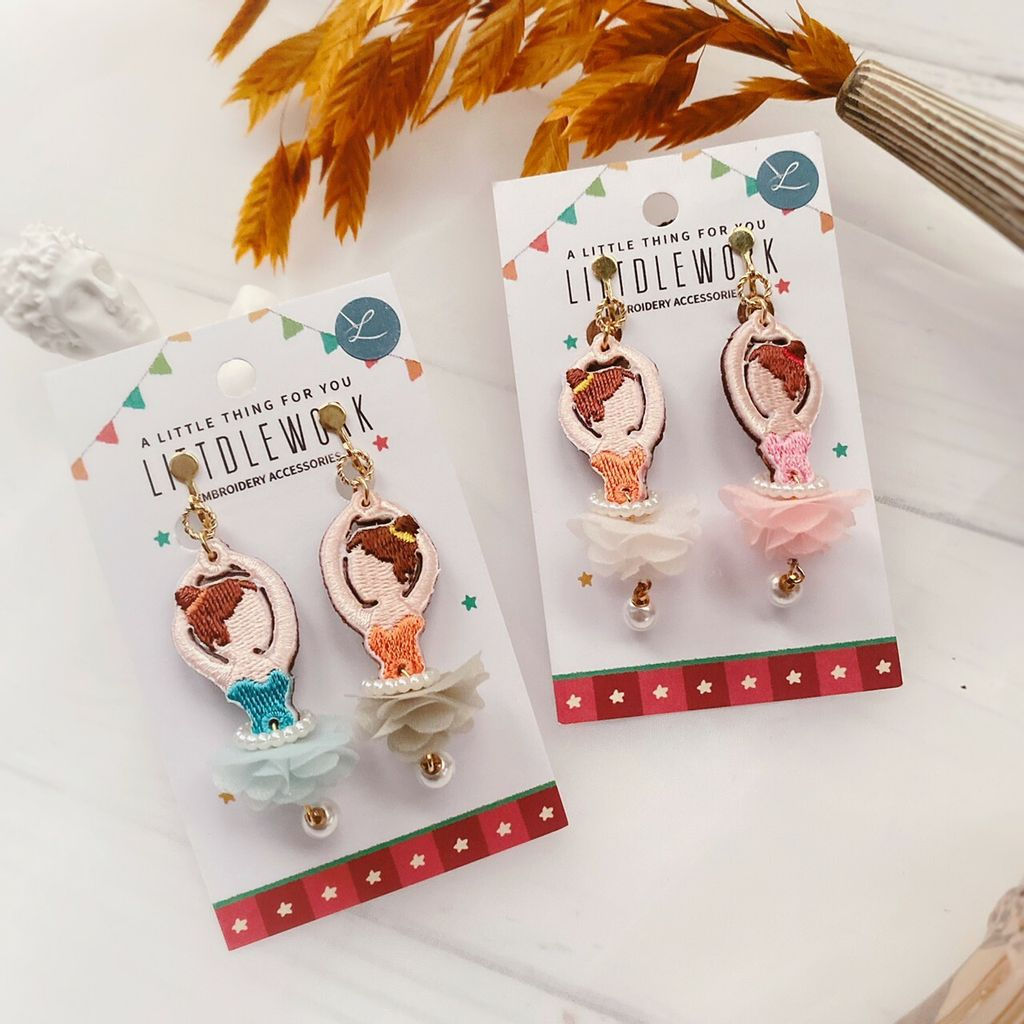 Littdlework | 刺繡耳環 - 芭蕾舞伶 | Embroidered earring - Ballet