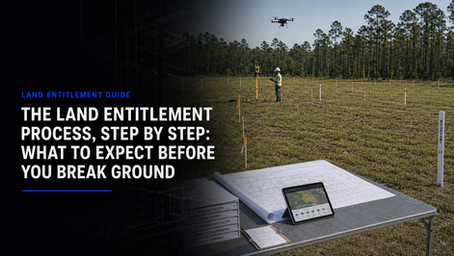 Land surveyor mapping an undeveloped parcel during the land entitlement process for North Florida and South Georgia real estate development.