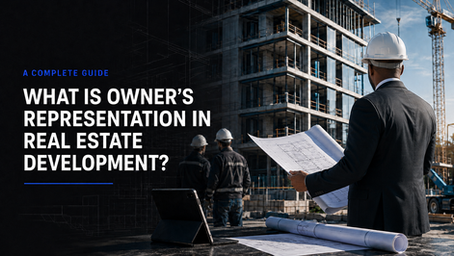Owner's representative reviewing blueprints at a commercial real estate development site serving North Florida and South Georgia.