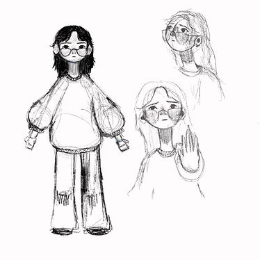 hand drawn character design in charcoal