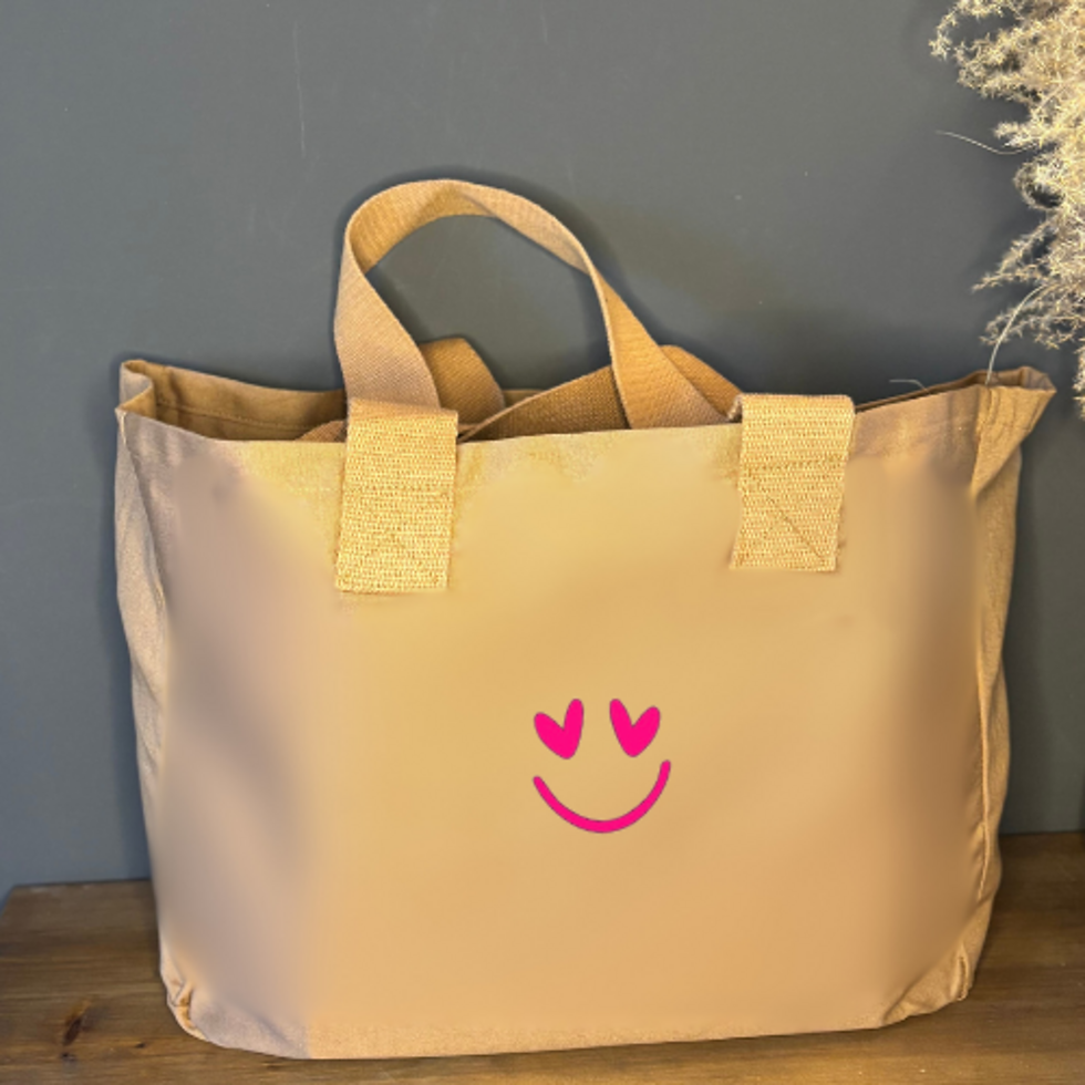 Miniaturbild: everyday canvas bag aus Baumwolle mit Aufdruck Smiley mit Herzauge in Pink