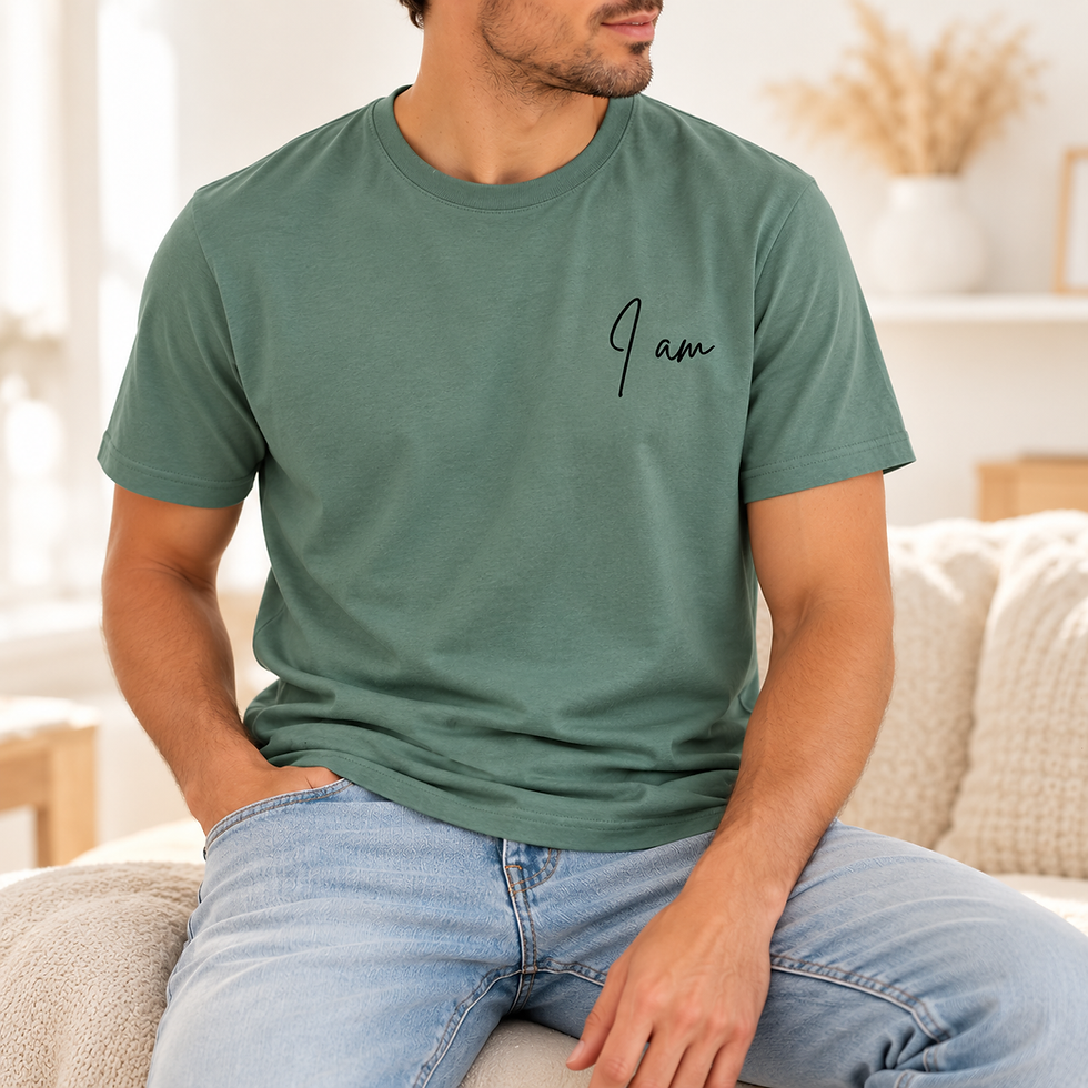 Unisex Shirt_Biobaumwolle_I am Print_Salbei_Herren