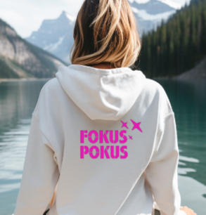 Unisex Hoodie mit Rückenprint Fokus Pokus in Neonpink