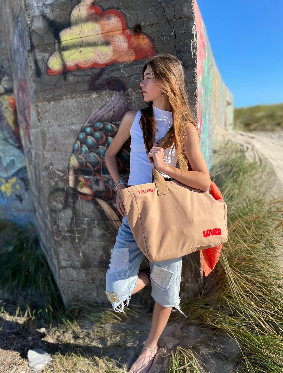 Everyday Canvas Bag mit Loved Print in Neonorange