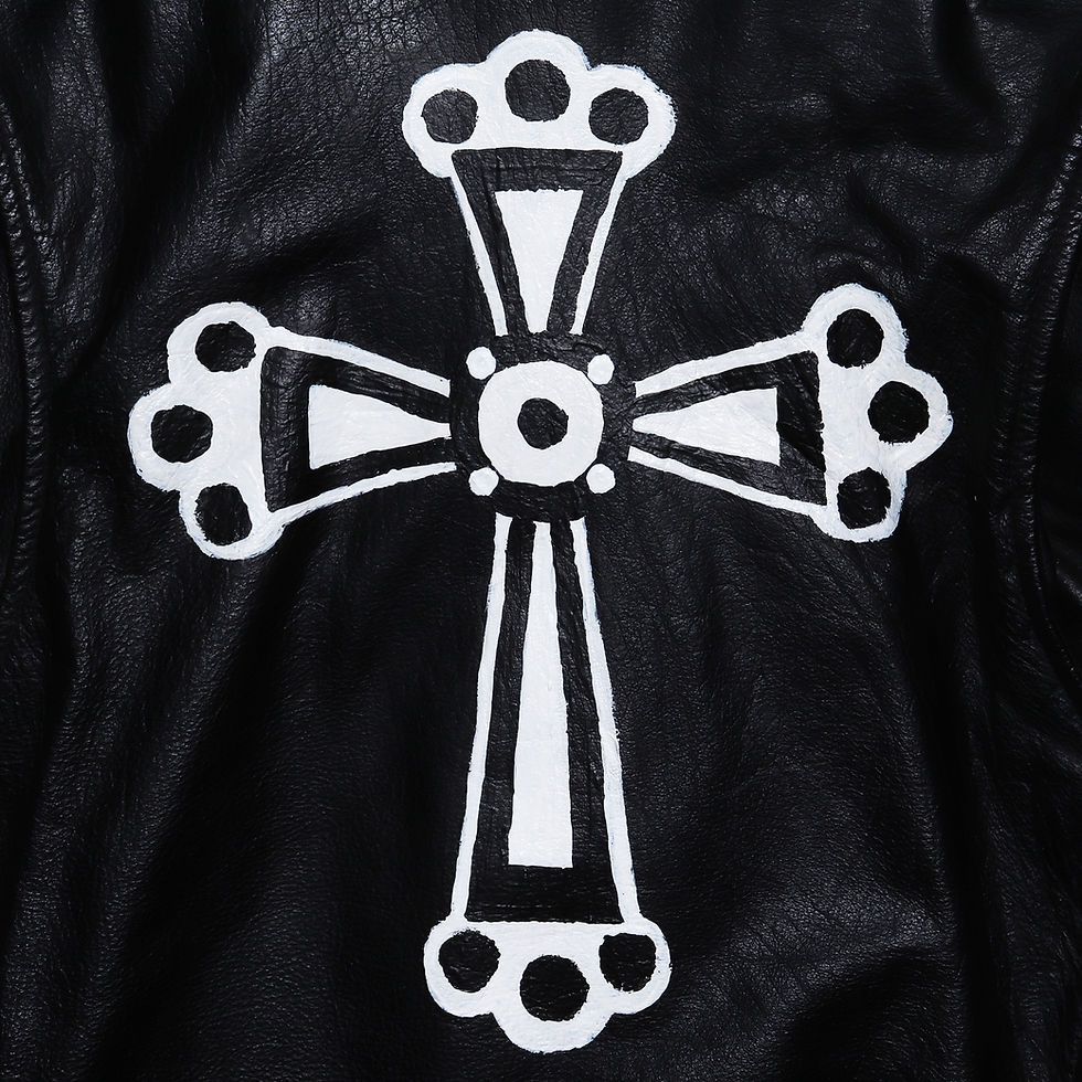 Thumbnail: NURA KHATHA Vintage Hand-Painted ‘Martyr’ Biker Leather Jacket [L-XL]