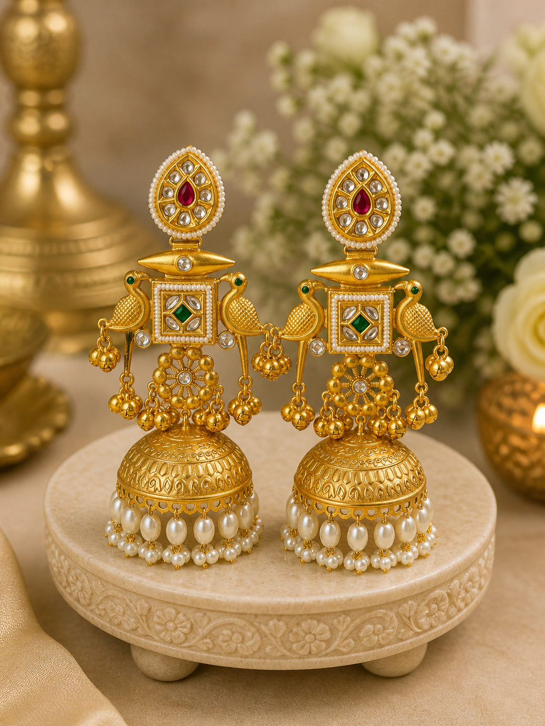 Indian Jhumka - Swan (Green)