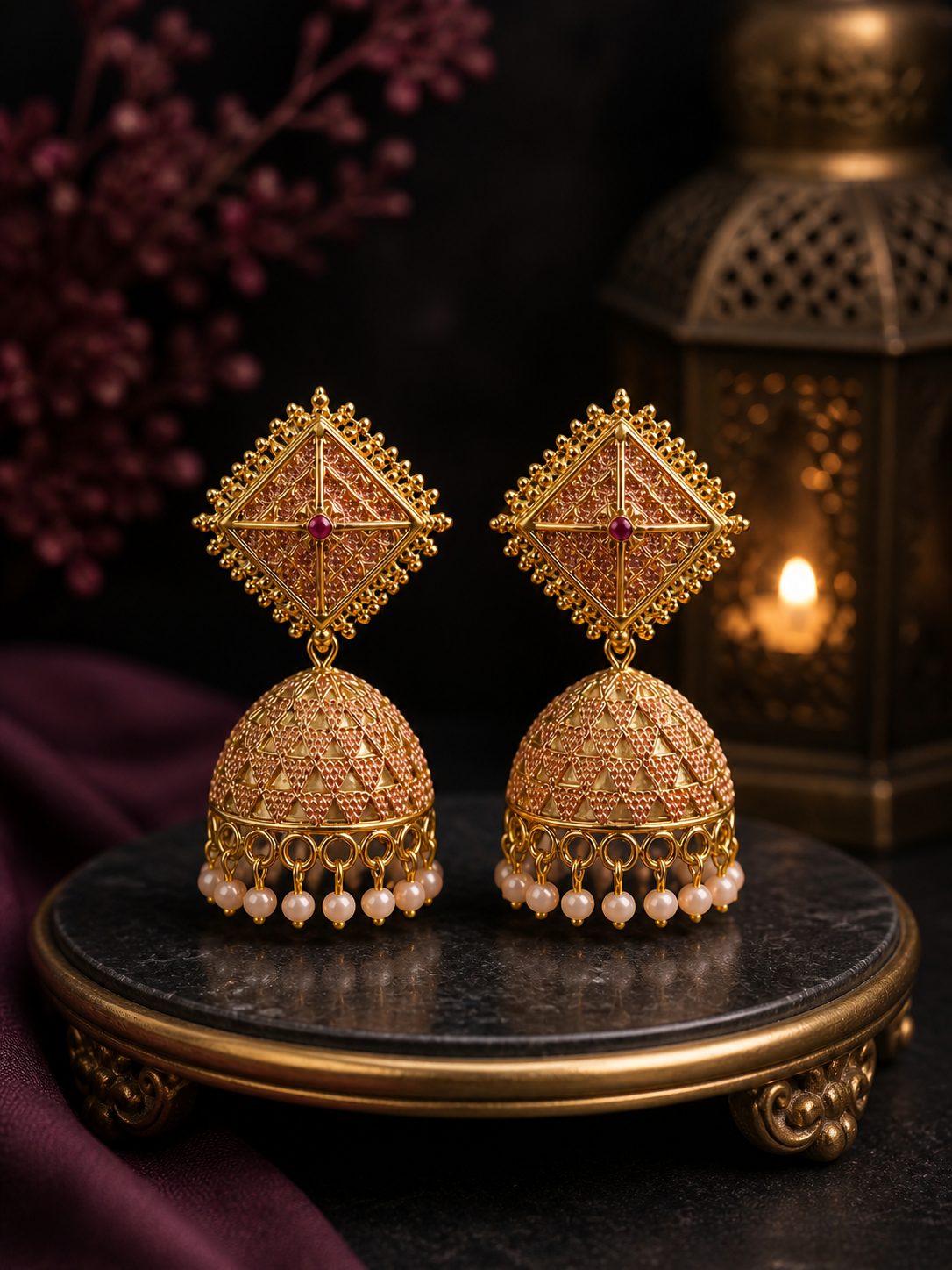 Indian Jhumka - Diamond (Pink)