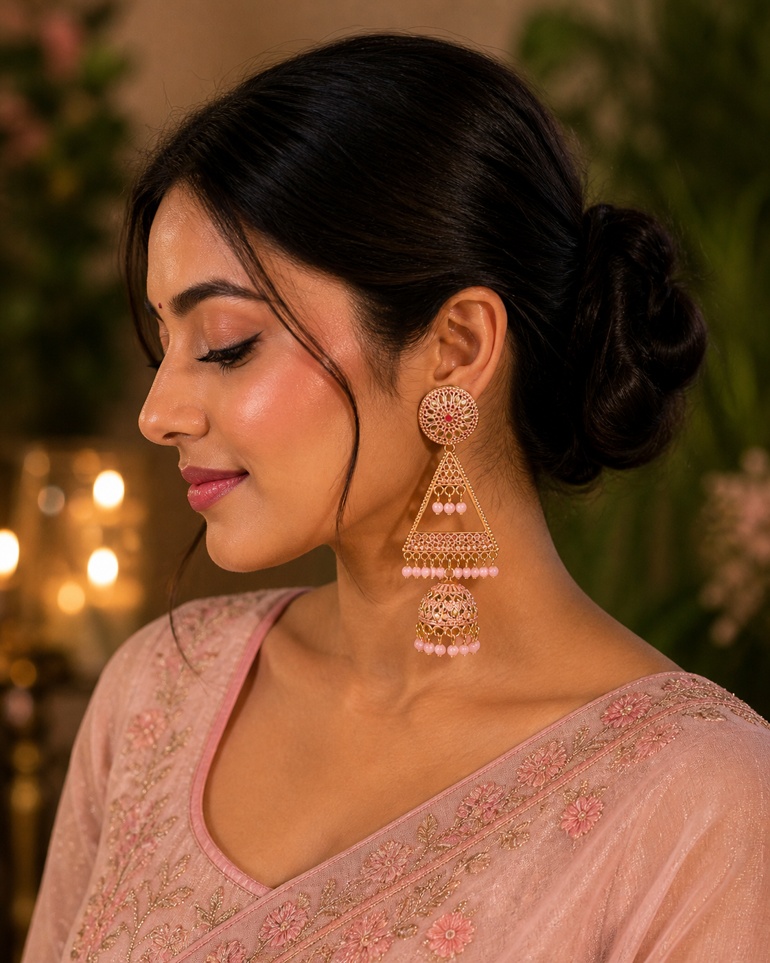 Indian Jhumka - Triangle (Baby Pink)