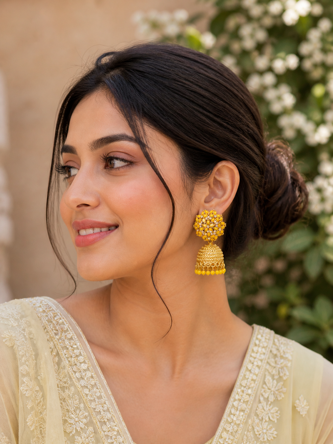 Indian Jhumka - Flowers (Yellow)