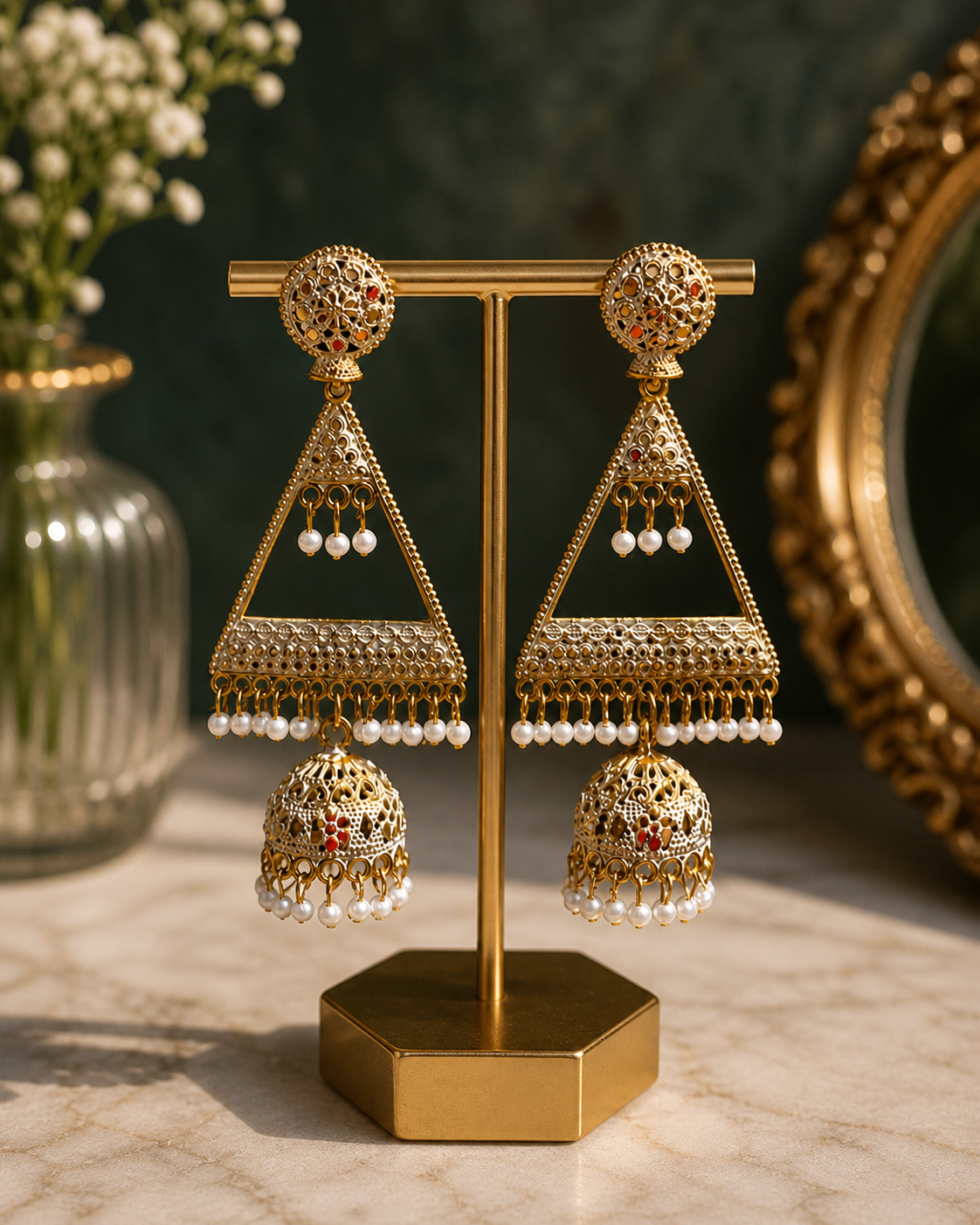 Indian Jhumka - Triangle (White)