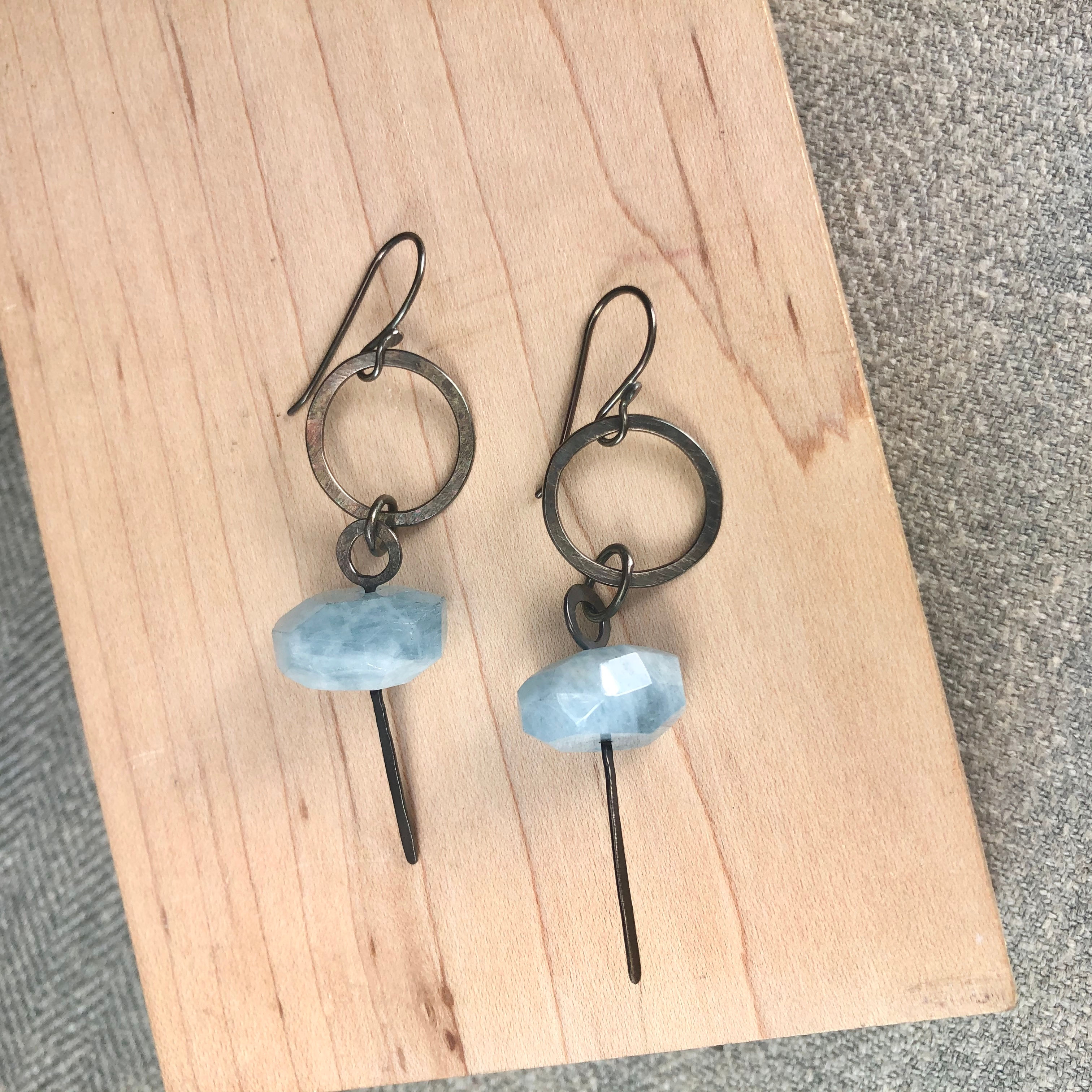 industrial stone earrings #13 with Aquamarine