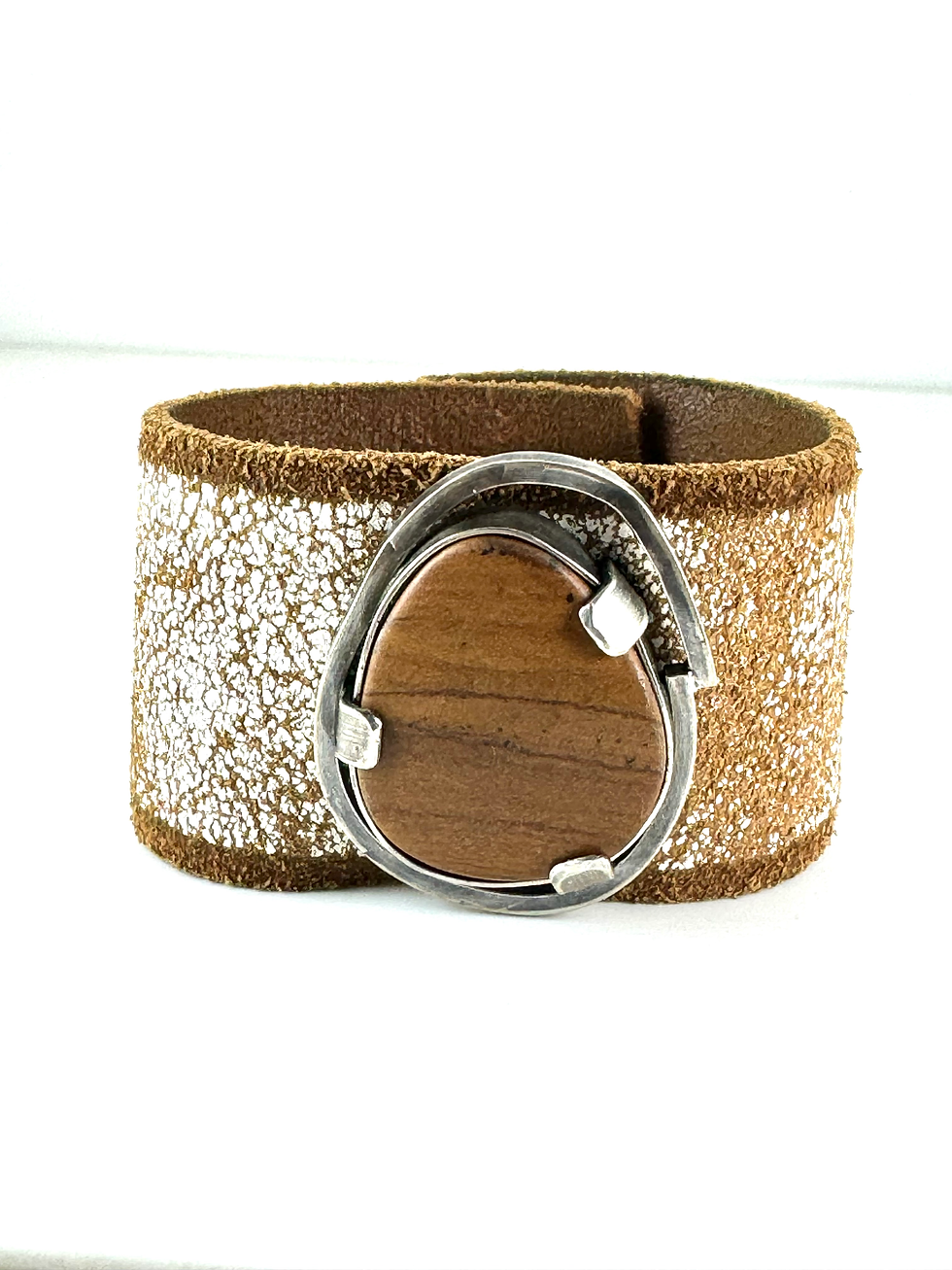Jasper on White Leather Cuff