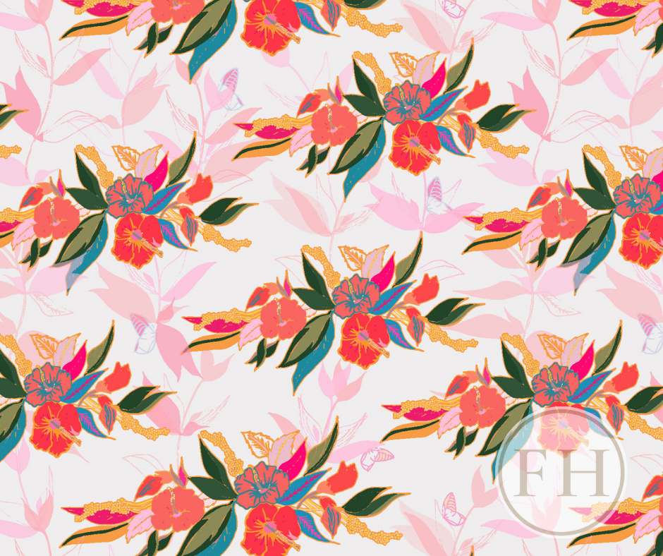 Floral Fabric. Luxury Interior Fabric by Frantasia Haze. Bold Patterned Curtain Fabric.