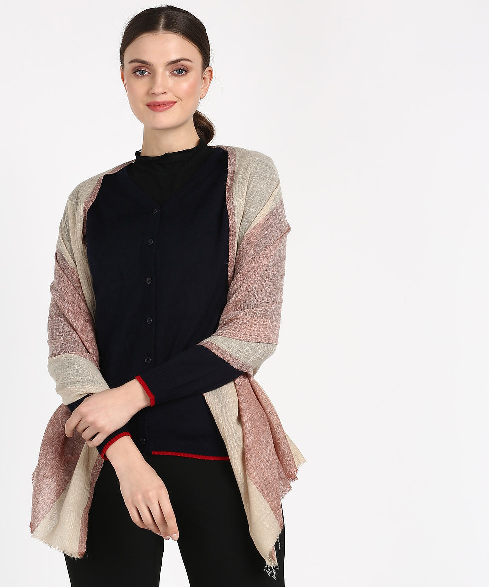 ESSENTIELE OFF WHITE AND PEACH PURE WOOL SCARF STOLE