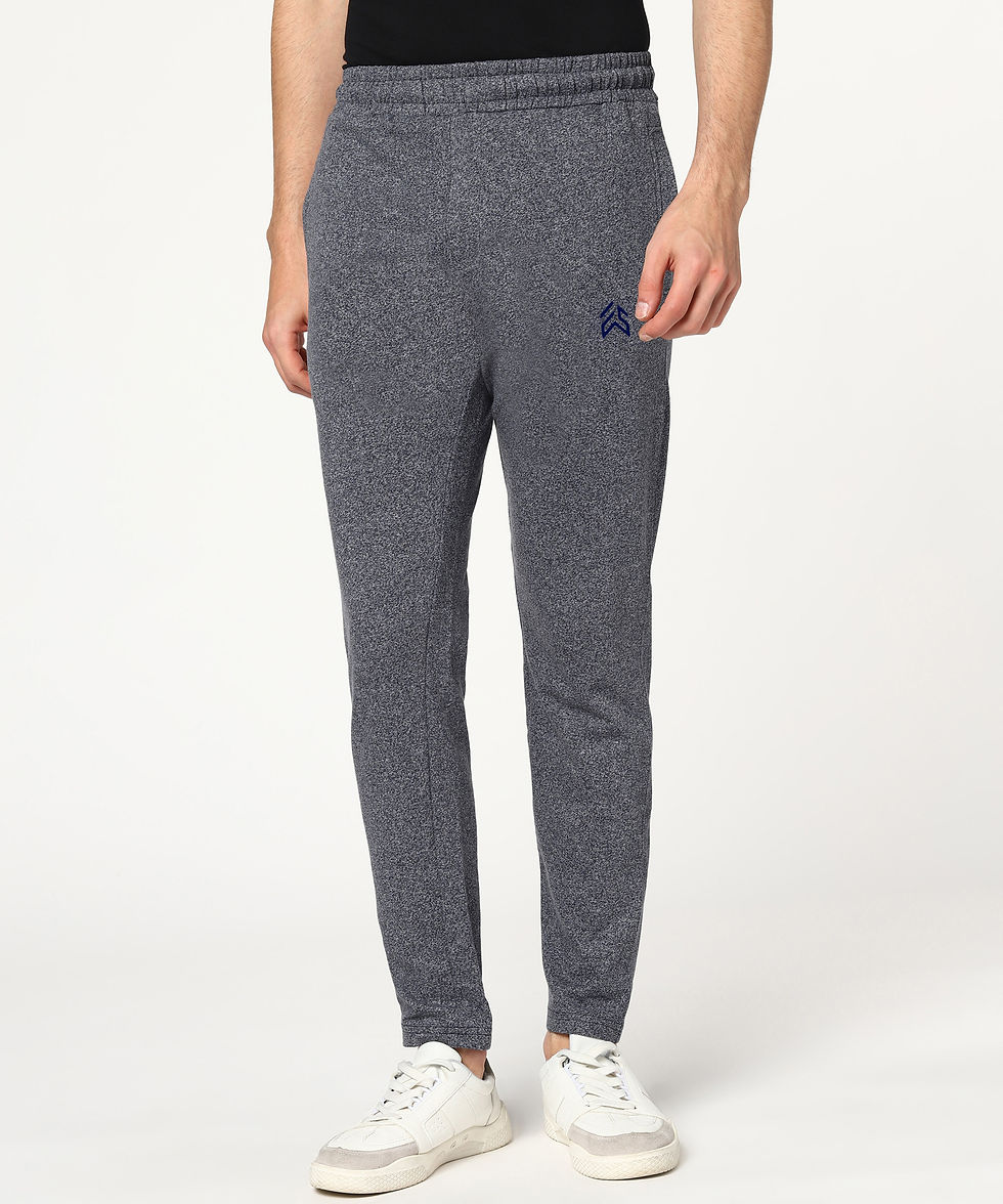 ESSENTIELE BLUE MELANGE PREMIUM PIMA COTTON TRACK PANTS JOGGERS