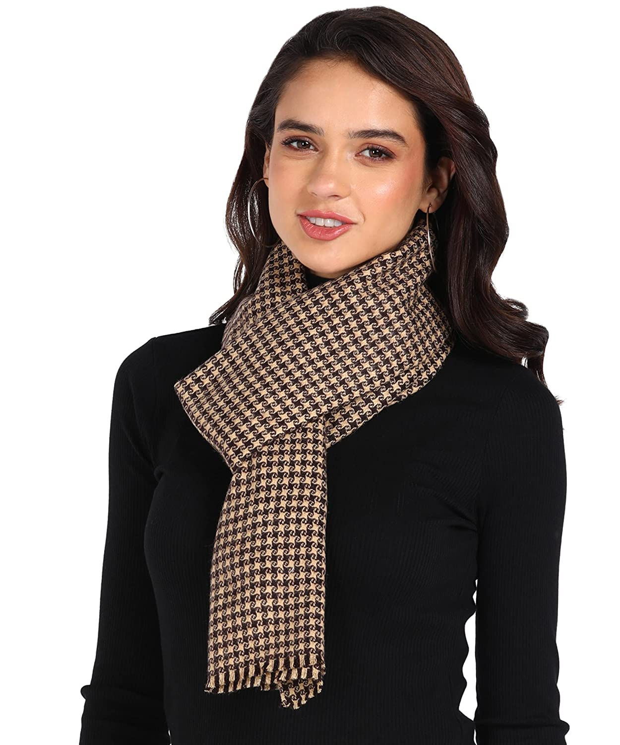 ESSENTIELE WOMEN'S UNISEX BROWN & CAMEL HOUNDSTOOTH ACRYLIC STAR DESIGN WOOL TOU