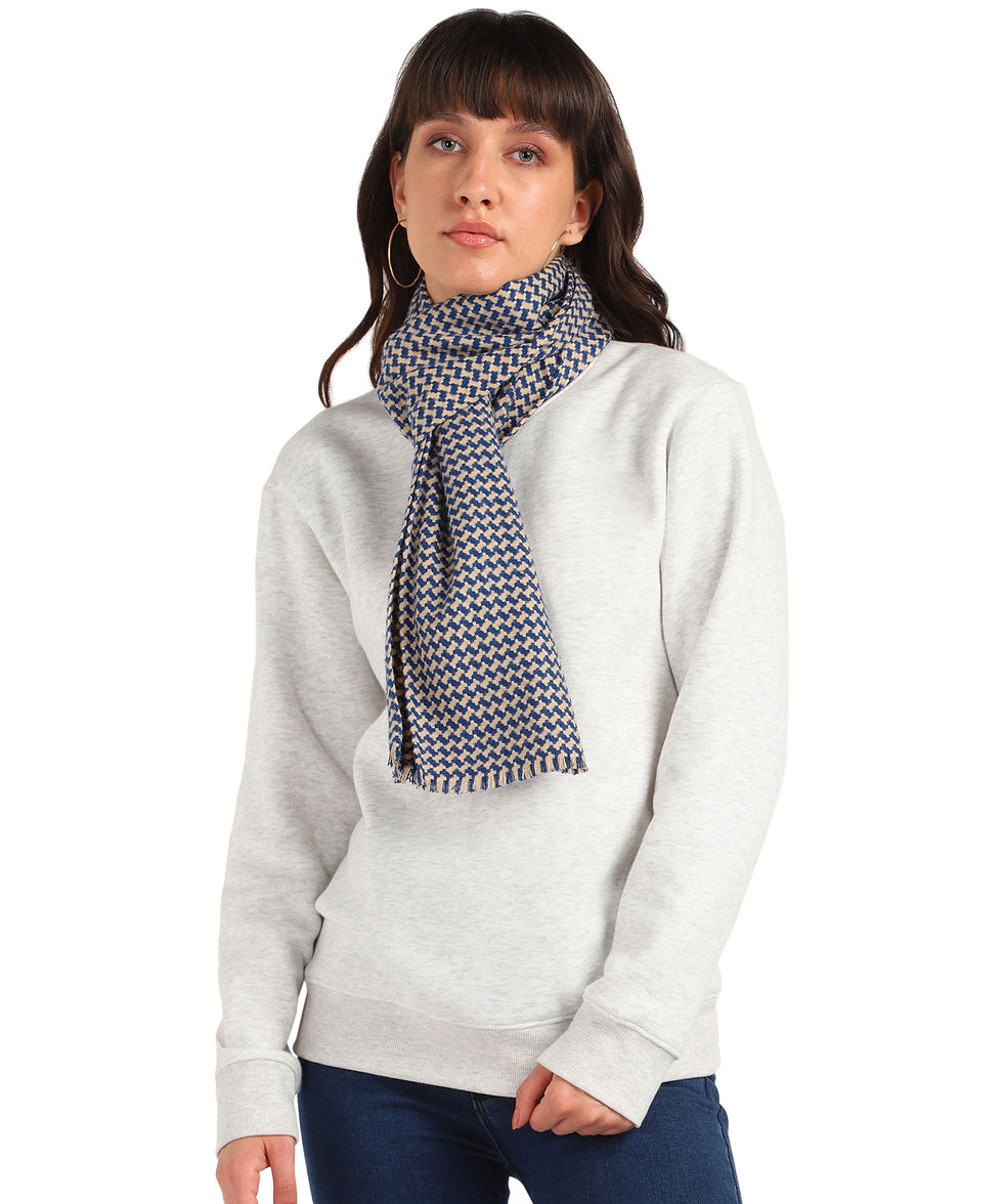 ESSENTIELE WOMEN'S DENIM BLUE & BEIGE DOBBY WEAVE MUFFLER