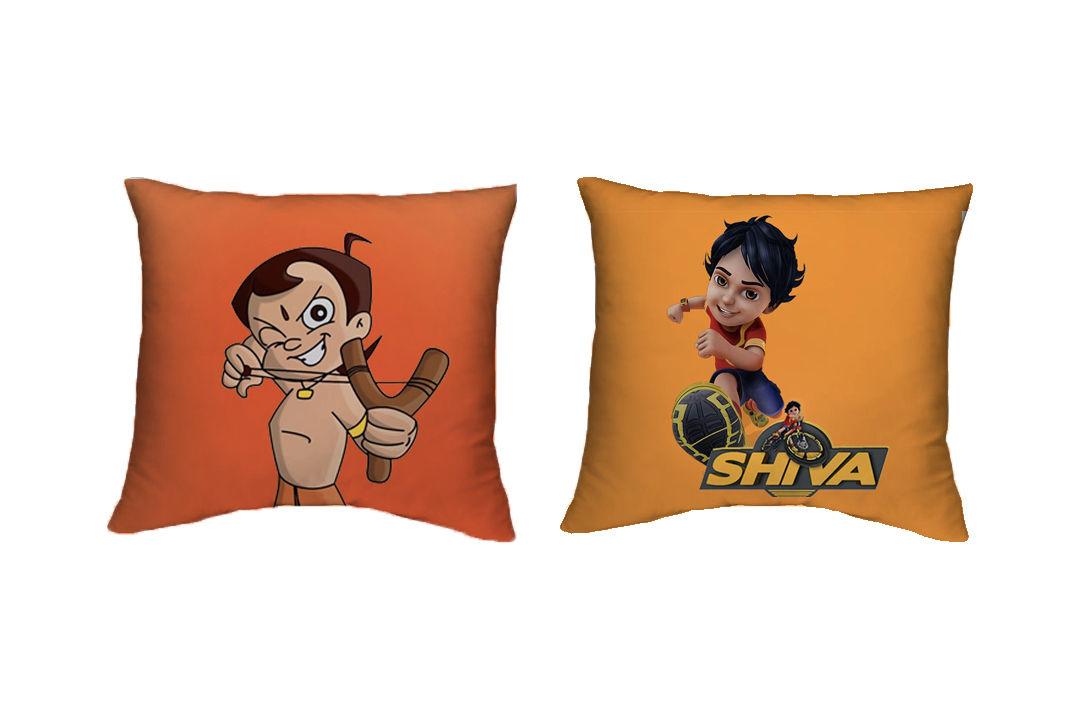 ESSENTIELE KIDS CHHOTA BHEEM & SHIVA CUSHION COVER (16*16 INCHES) SET OF 2