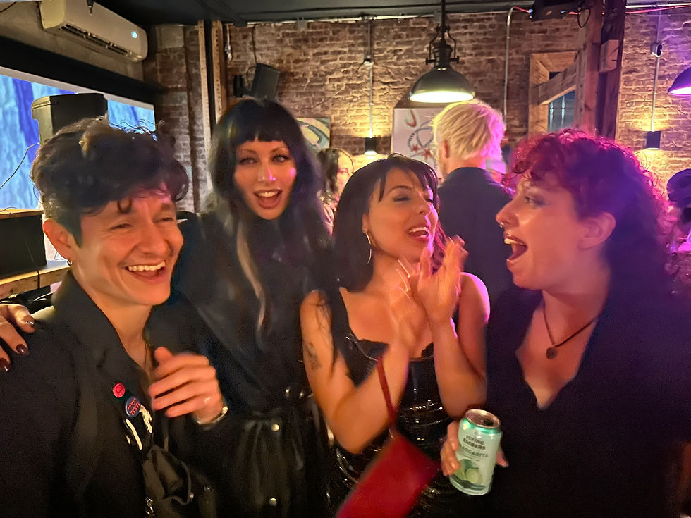 Pictured: The Actus Reus after party at Doublé. From left to right: Emé Esquivel & Soft Abílez (Core Artists), Celestina Billington (EP) and Sierra Berkeley (The Atrium co-founder.)