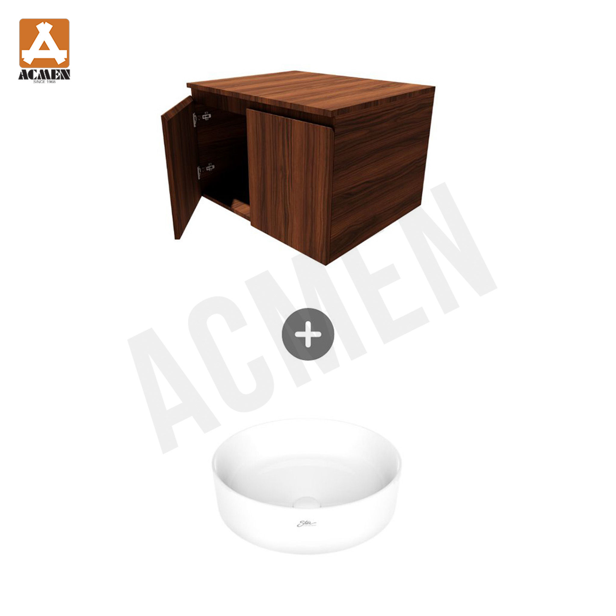 อ่างล้างหน้าทรงกลม พร้อมตู้เก็บของใต้อ่างบานเปิดคู่ รุ่น Paar ไม้ HMR