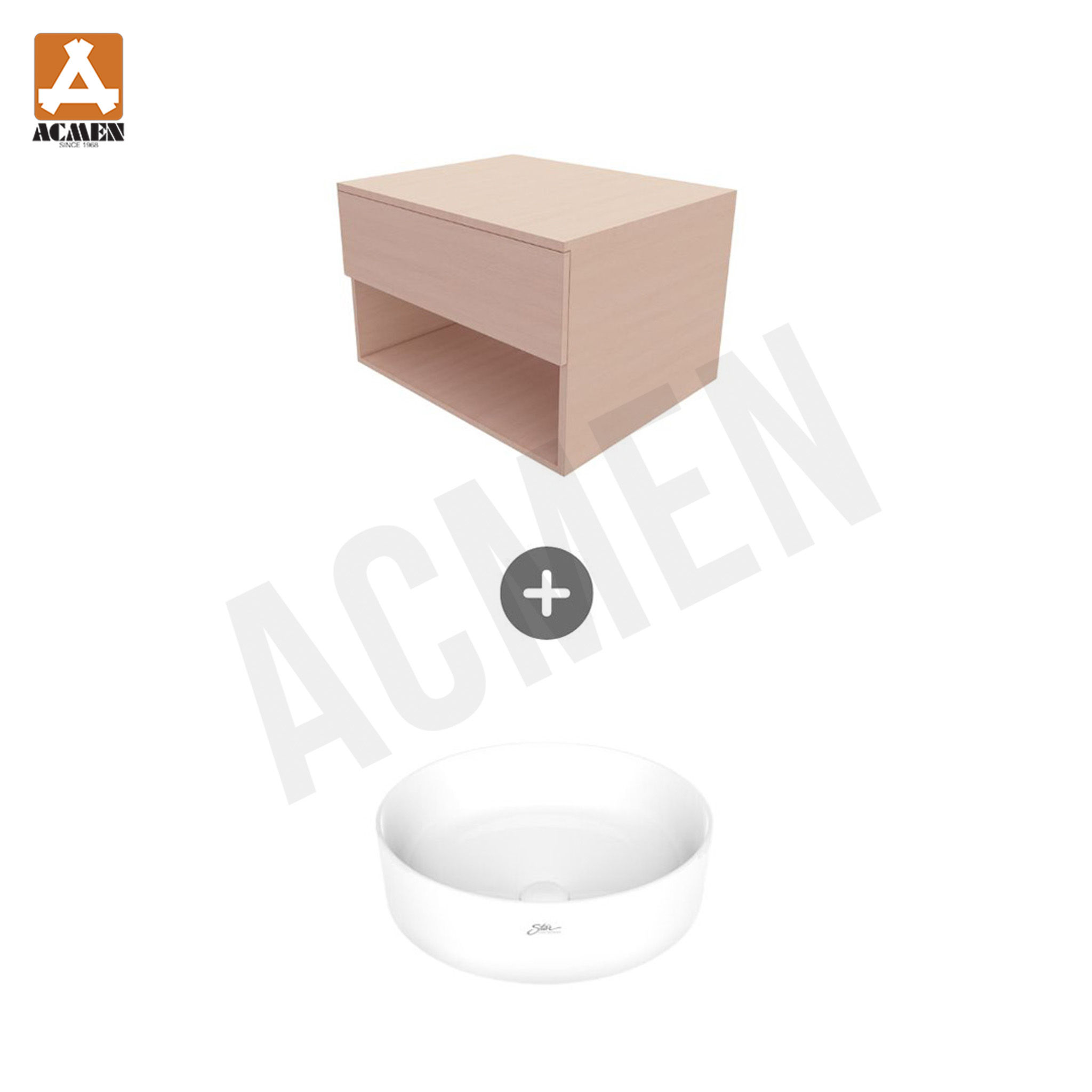 อ่างล้างหน้าทรงกลม พร้อมตู้ลิ้นชักและช่องเก็บของ รุ่น Halbmond ไม้ HMR