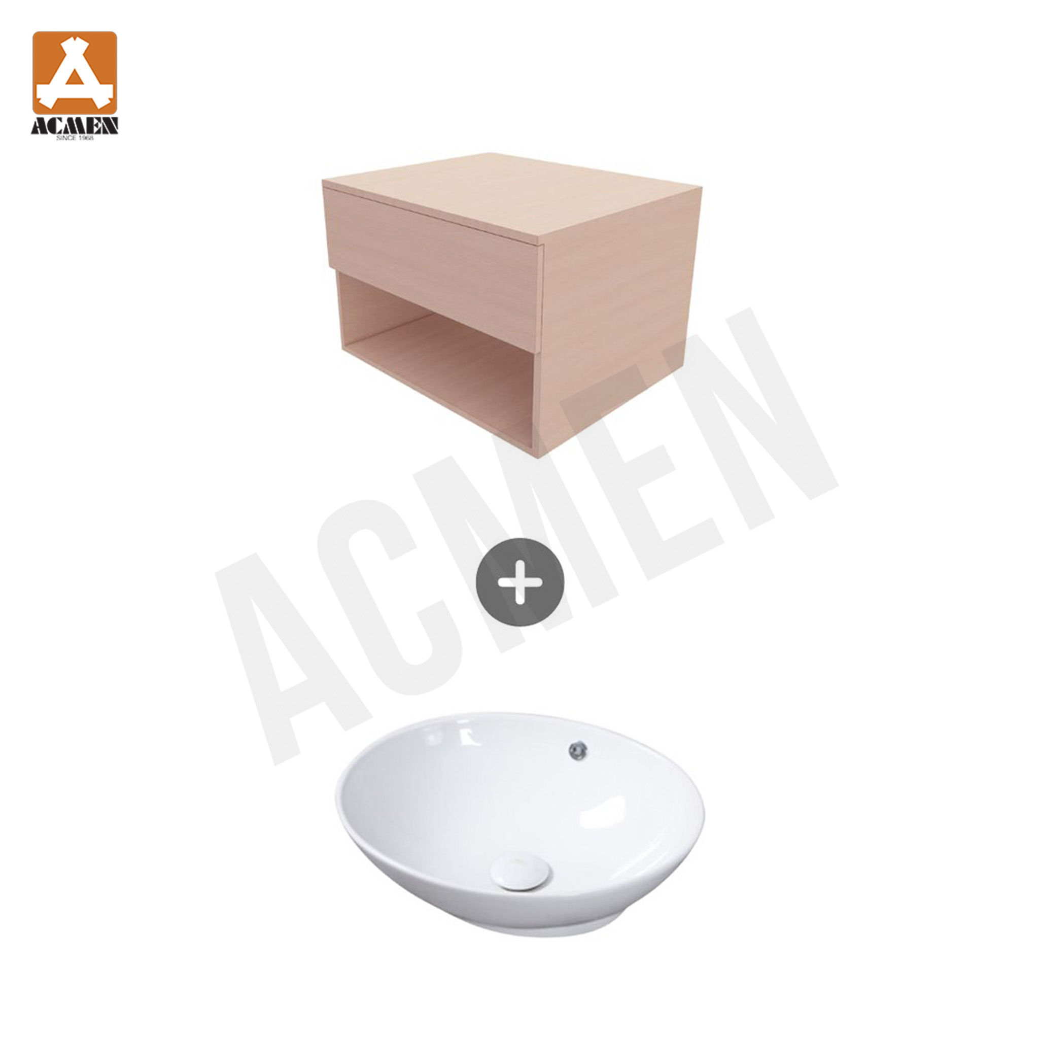 อ่างล้างหน้าทรงรี พร้อมตู้ลิ้นชักและช่องเก็บของ รุ่น Halbmond ไม้ HMR