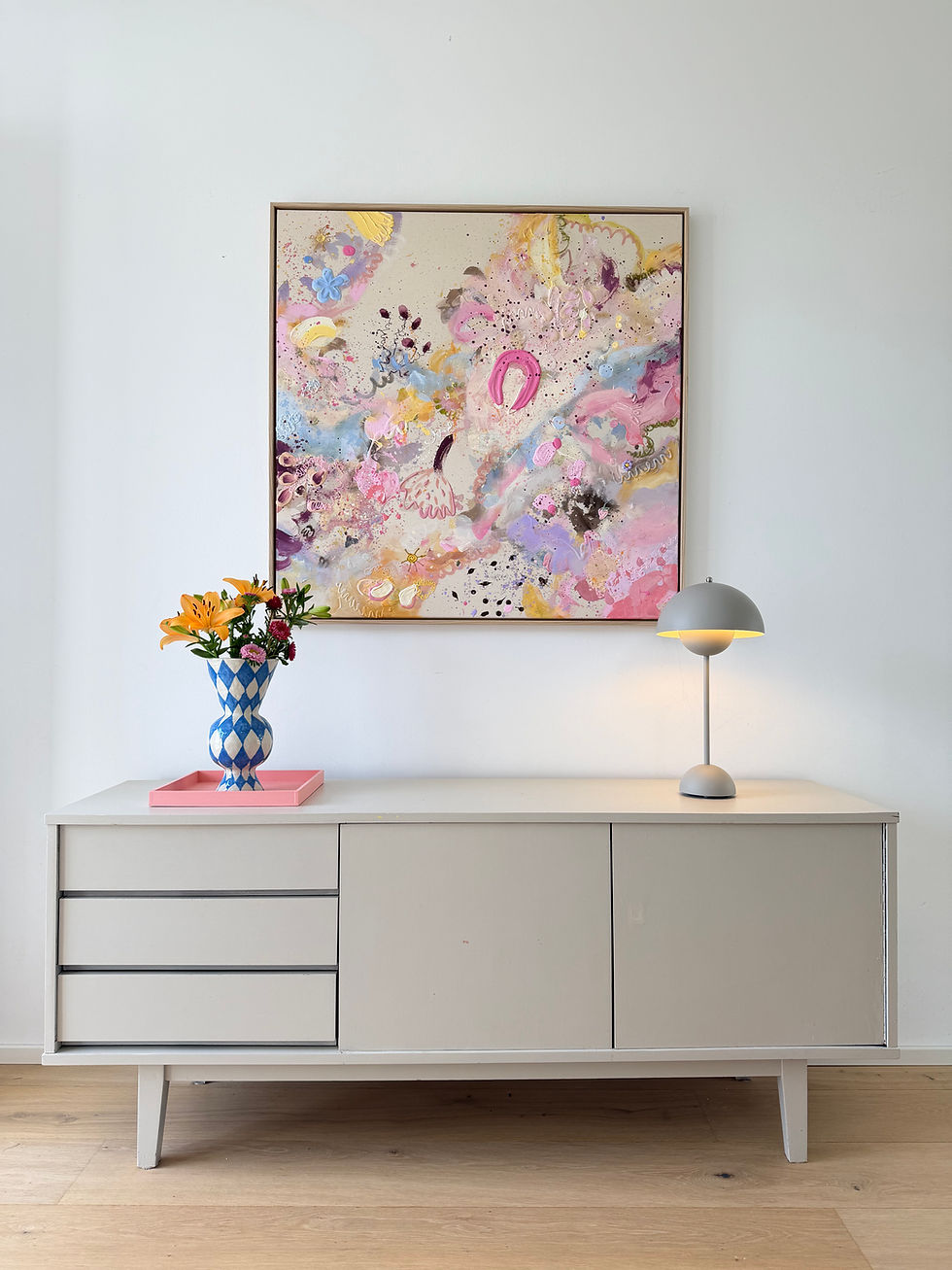 Miniaturbild: Pastellliebe 9, 100x100cm  im Schattenfugenrahmen Eiche 