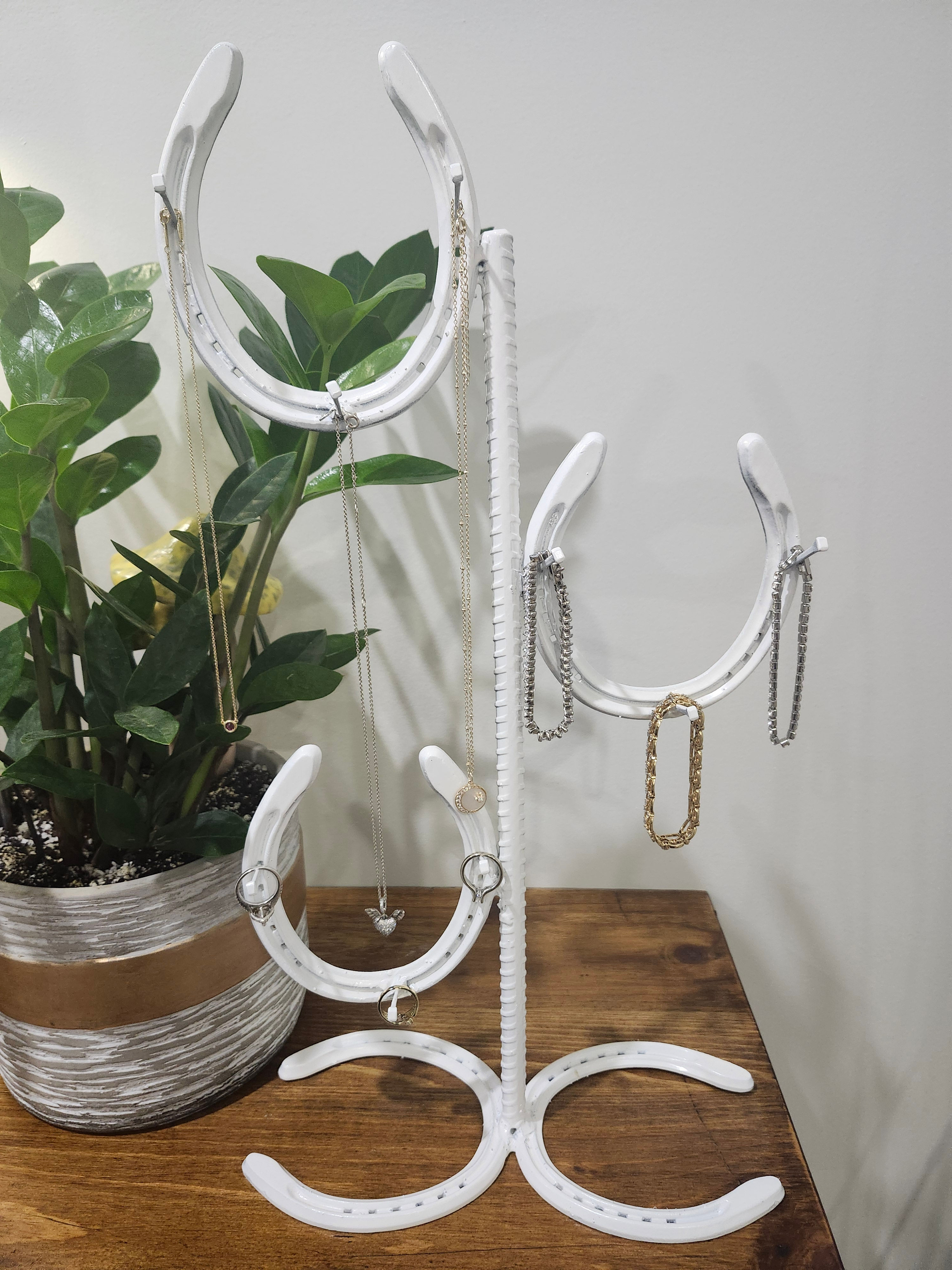 White Handcrafted Metal Horseshoe Jewelry Stand