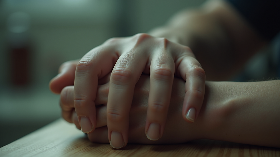 Close-up view of a hand showing swollen knuckles