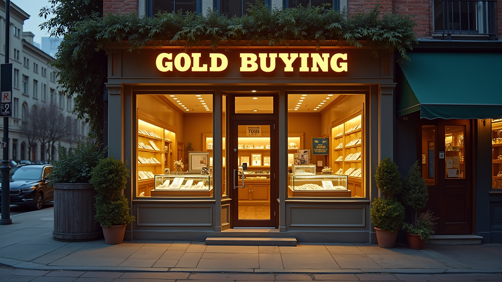 Eye-level view of a local gold buying store with a welcoming entrance