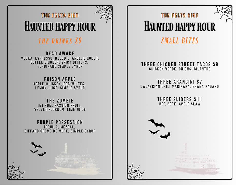 Haunted Happy Hour Menus - Drinks and Food