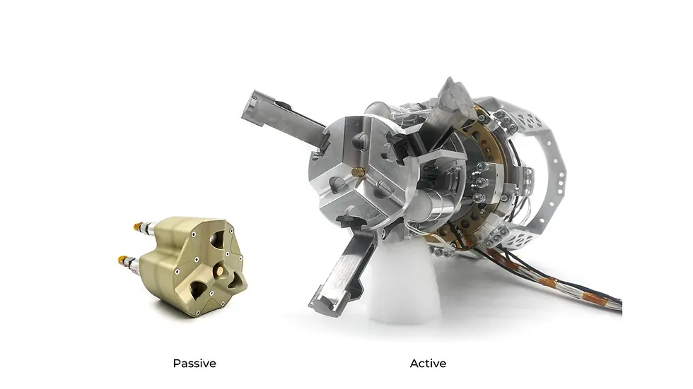 Two metal docking parts, a port and the connection side for satellite